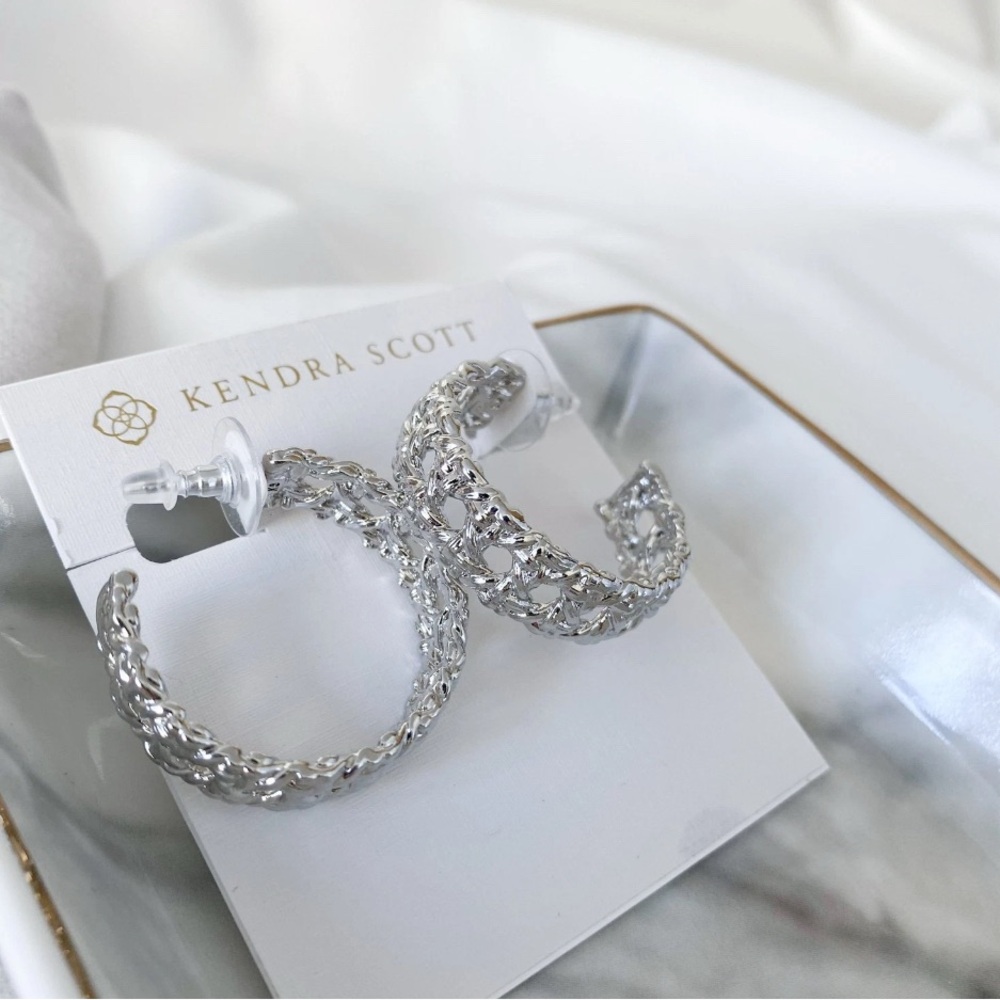 Kendra Scott Intricate Silver Hoop Earrings - Picture 2 of 3